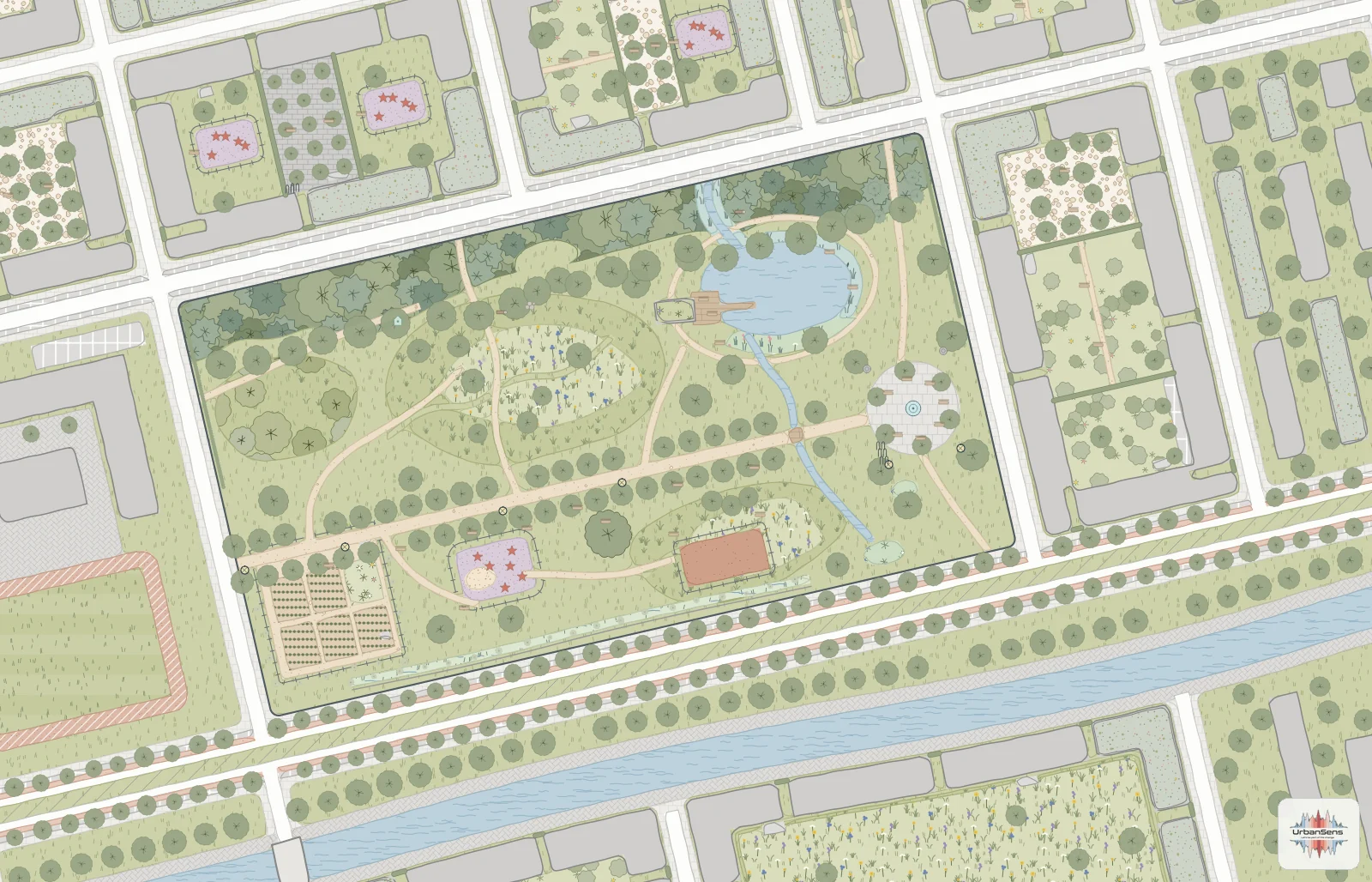 Das Demoquartier in QGIS, gestaltet durch das exportierte QML