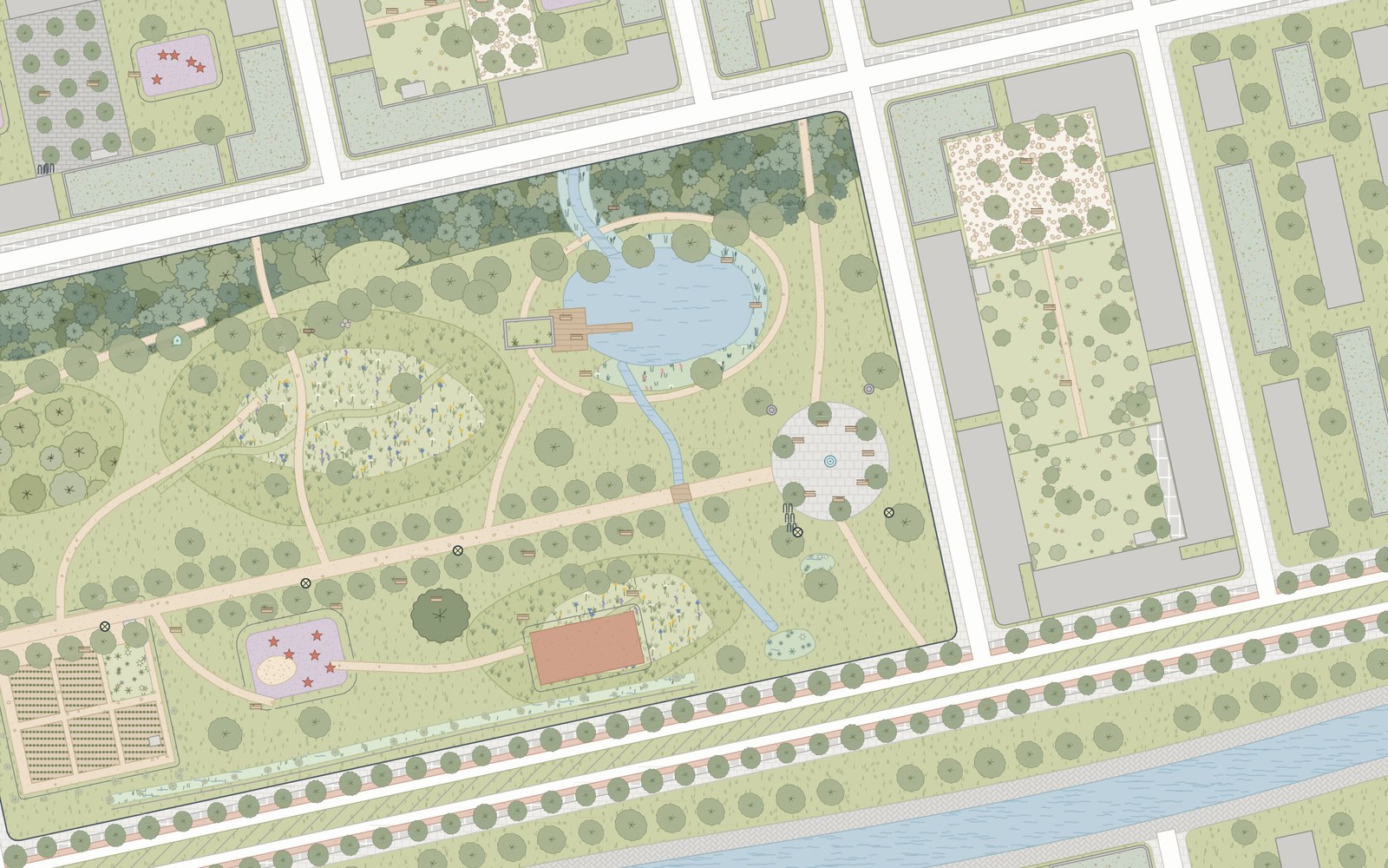 MapLibre, das Demoquartier bei Zoomstufe 17